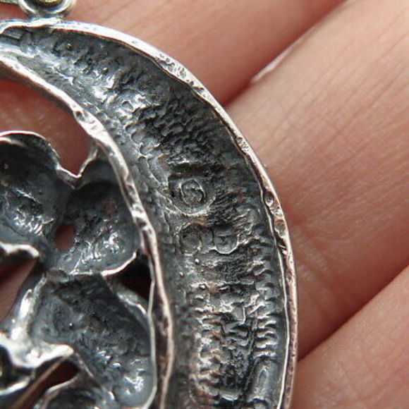 925 Sterling Silver Vintage Crescent & Angel Oxidized Pendant - Picture 7 of 7